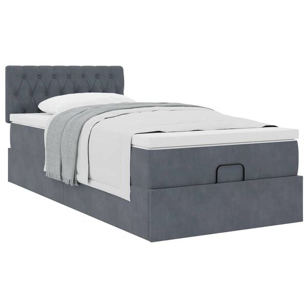 vidaXL Estrutura cama otomana colchão 80x200 cm veludo cinzento escuro