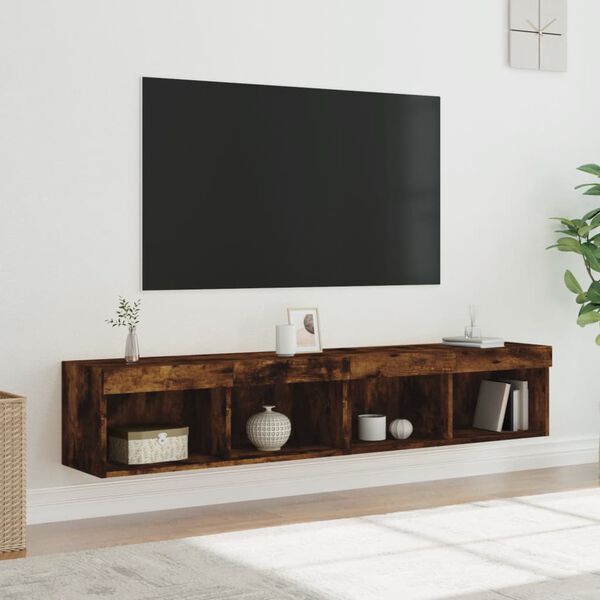 vidaXL M&oacute;veis de TV com luzes LED 2 pcs 80x30x30 cm carvalho fumado