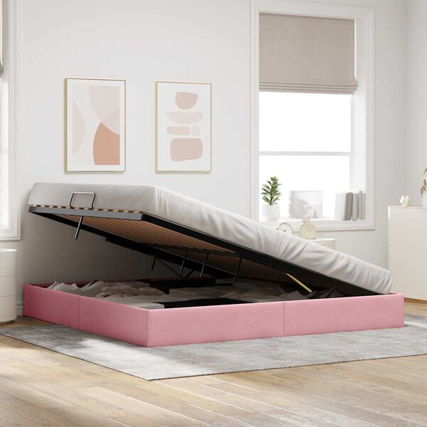 vidaXL Cama com Armazenamento com colch&atilde;o Rosa 200 x 200 cm Veludo