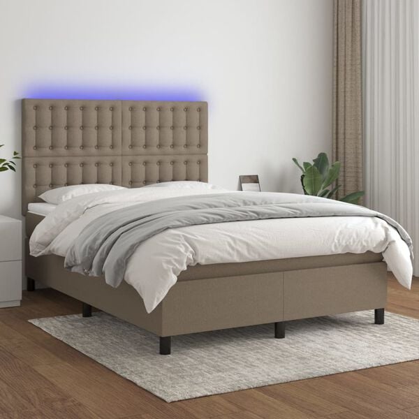 vidaXL Cama box spring colch&atilde;o/LED 140x200 cm tecido cinza-acastanhado
