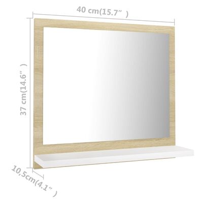 vidaXL Espelho casa de banho 40x10,5x37cm contrapl. branco e carvalho