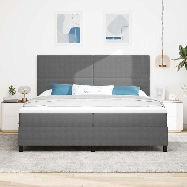 vidaXL Cama Box com cabeceira Cinza Claro e Branco 200 x 200 cm