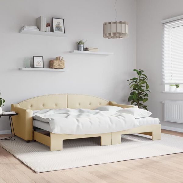 vidaXL Sofá-cama c/ gavetão e colchões 80x200 cm tecido cor creme