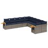 vidaXL 10 pcs conjunto sof&aacute;s p/ jardim c/ almofad&otilde;es vime PE cinzento