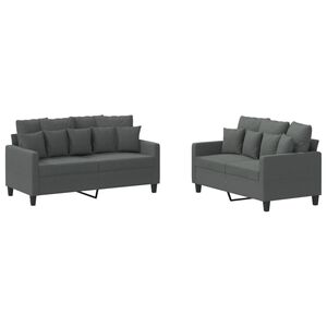 vidaXL 2 pcs conjunto de sof&aacute;s com almofad&otilde;es tecido cinzento-escuro