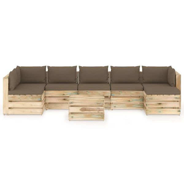 vidaXL 8 pcs conj. lounge jardim c/ almofad&otilde;es madeira impreg. verde