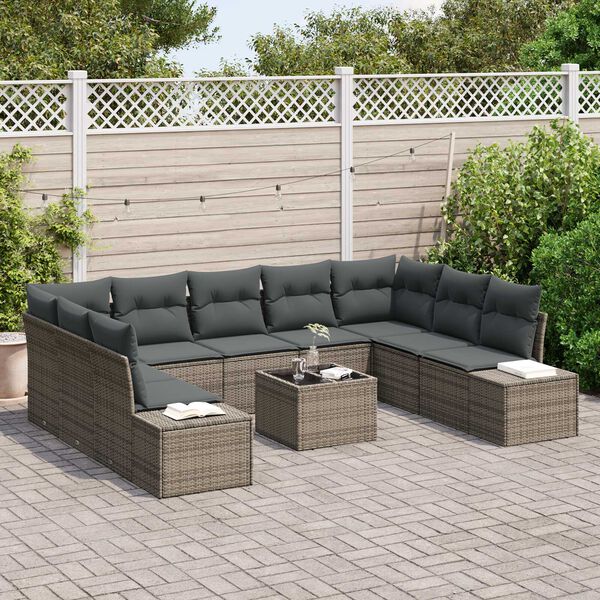 vidaXL Conjunto de Sof&aacute; de Jardim 9 pcs Cinzeto Polirattan