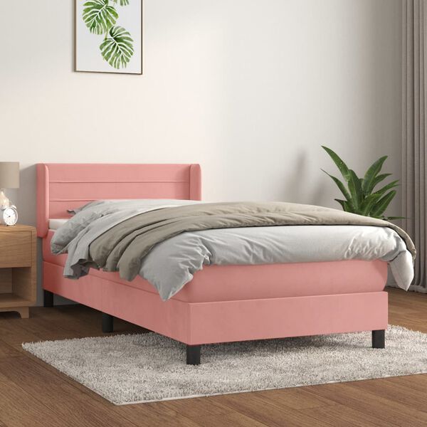 vidaXL Cama com molas/colch&atilde;o 100x200 cm veludo rosa