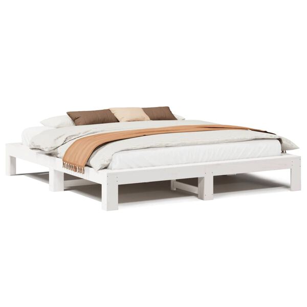 vidaXL Cama sem colch&atilde;o 200x200 cm madeira de pinho maci&ccedil;a branco