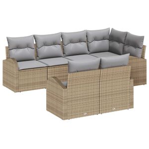 vidaXL Conjunto de Sof&aacute; de Jardim 7 pcs Bege e Cinza Claro vime PE