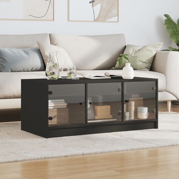 vidaXL Mesa de centro c/ portas de vidro 102x50x42 cm preto