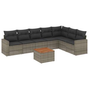 vidaXL 8 pcs conjunto sof&aacute;s de jardim c/ almofad&otilde;es vime PE cinzento