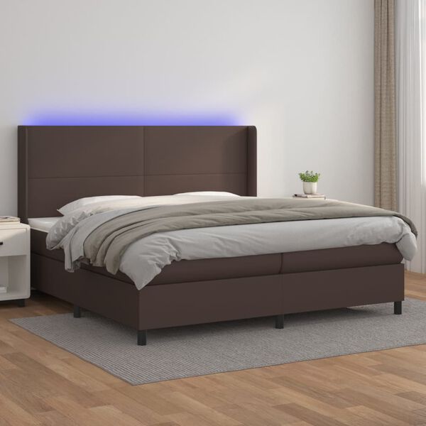 vidaXL Cama box spring c/ colch&atilde;o/LED 200x200 cm couro artif. castanho