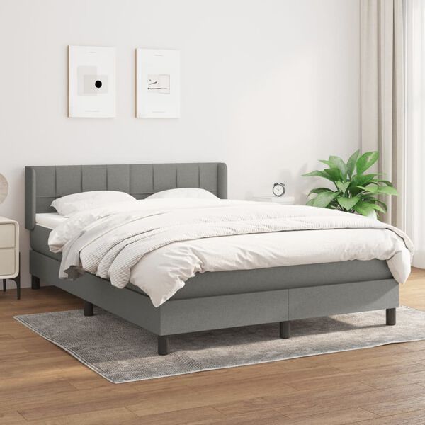 vidaXL Cama com molas/colch&atilde;o 140x190 cm tecido cinzento-escuro