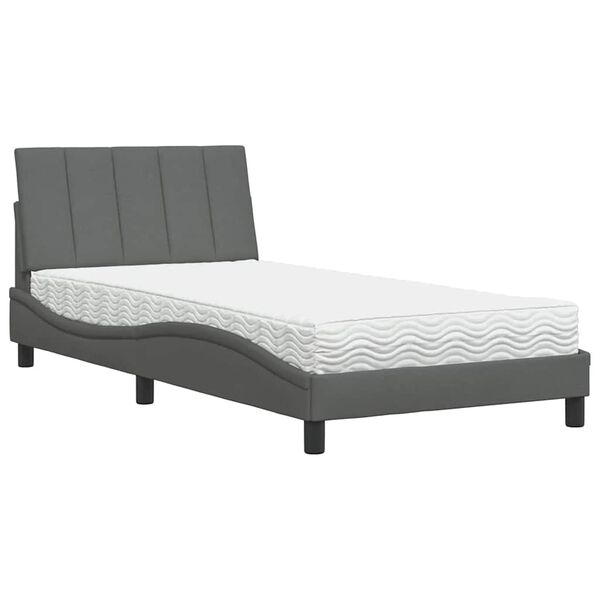 vidaXL Cama com colch&atilde;o Hanko 100x200 cm tecido cinzento-escuro
