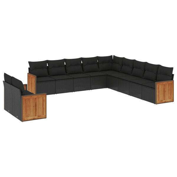 vidaXL 11 pcs conjunto sof&aacute;s de jardim c/ almofad&otilde;es vime PE preto