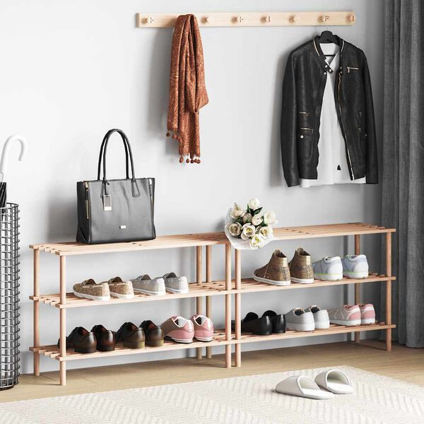 vidaXL Sapateiras com 3 prateleiras 2 pcs madeira de abeto maci&ccedil;a