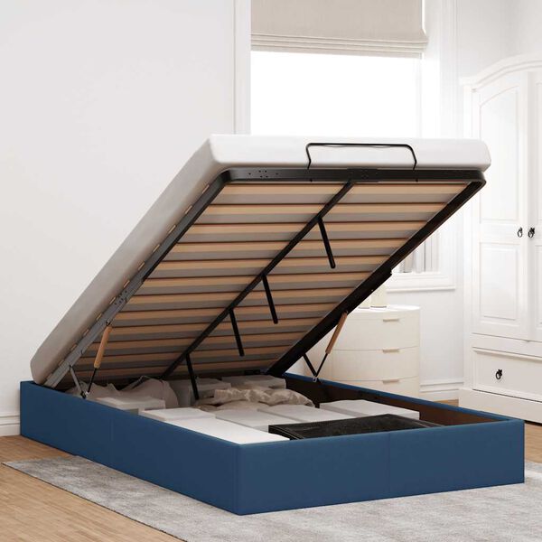 vidaXL Estrutura de cama otomana sem colch&atilde;o 120x190 cm tecido azul