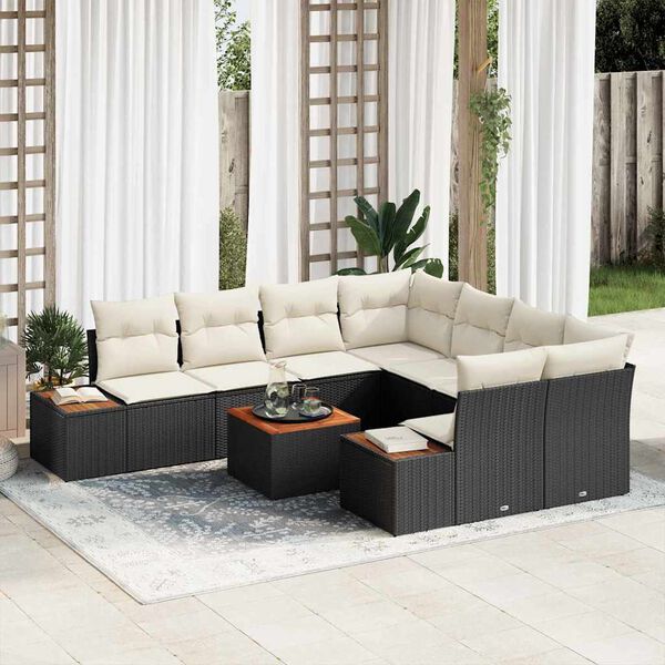 vidaXL Conjunto de Sof&aacute; de Jardim 9 pcs Preto Rattan Sint&eacute;tico