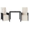 vidaXL 3 pcs conjunto de bistr&ocirc; com almofad&otilde;es vime PE preto