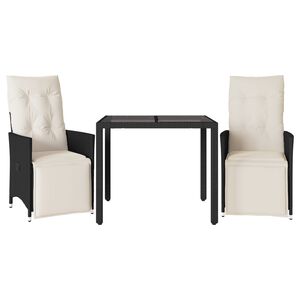 vidaXL 3 pcs conjunto de bistr&ocirc; com almofad&otilde;es vime PE preto
