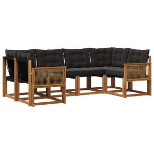 vidaXL Conjunto de Sof&aacute;s para Exterior 6 pcs Natural e Preto