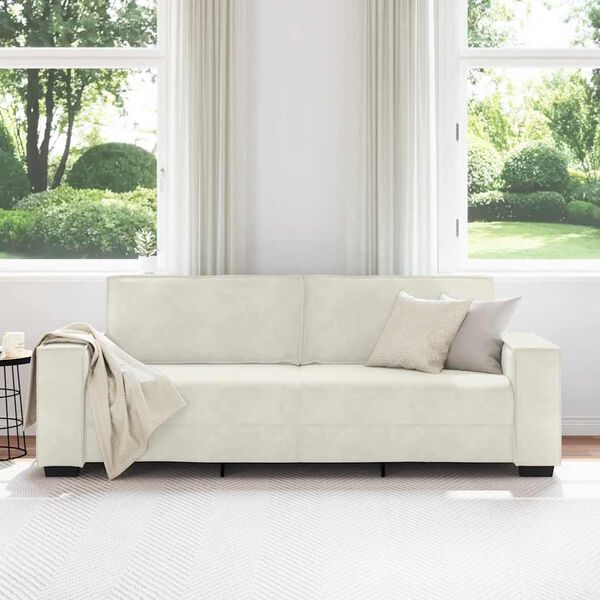 vidaXL Sof&aacute; de 3 lugares 220x78x84 cm veludo cor creme