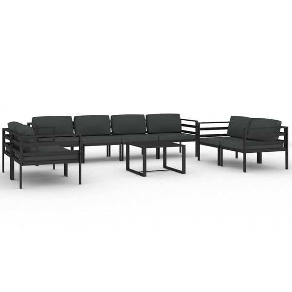 vidaXL 9 pcs conjunto lounge jardim com almofadões alumínio antracite