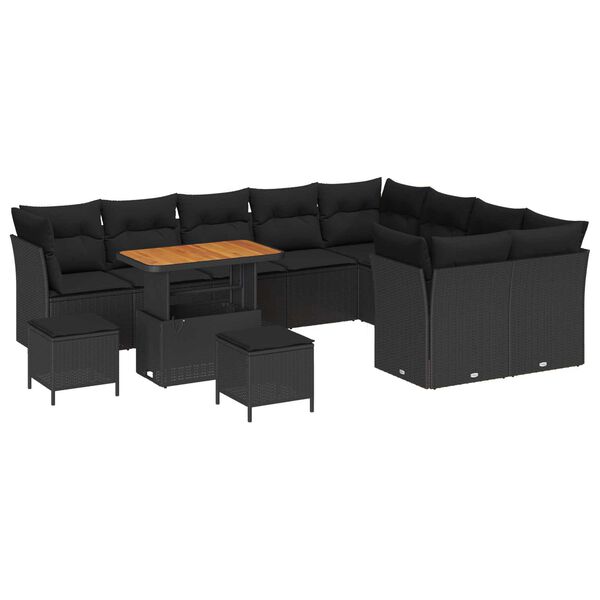 vidaXL Conjunto de Sof&aacute; de Jardim 12 pcs Preto vime PE