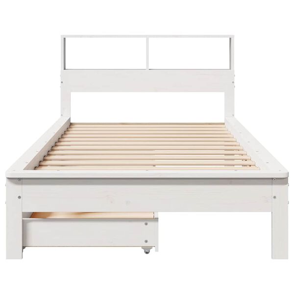 vidaXL Cama com estante sem colch&atilde;o 75x190 cm pinho maci&ccedil;o branco