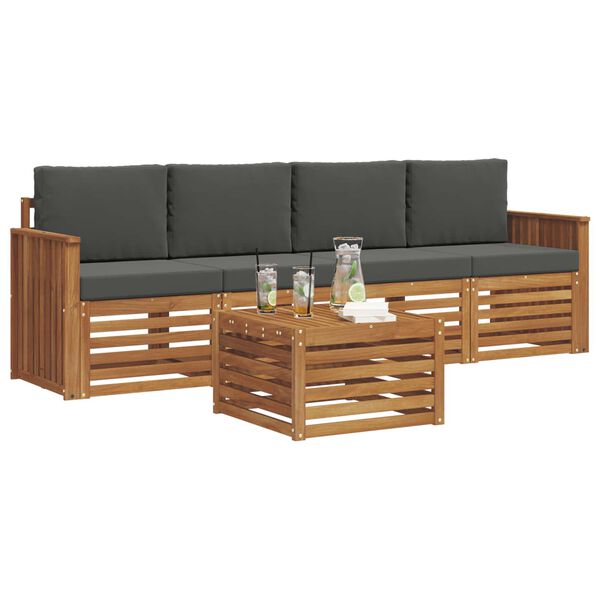 vidaXL Conjuntos de sof&aacute;s com almofada 5 pcs Natural e Antracite