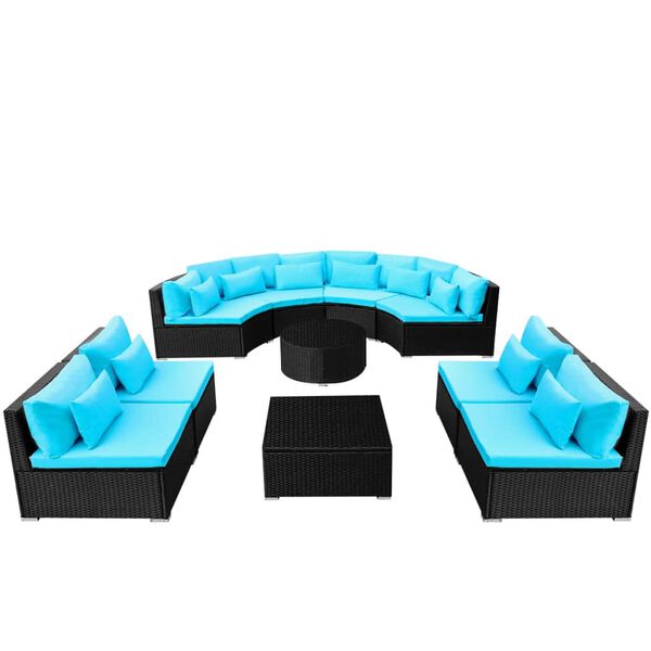 vidaXL 13 pcs conjunto lounge jardim c/ almofad&otilde;es vime PE azul