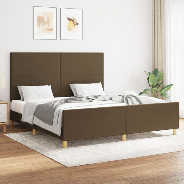 vidaXL Estrutura de cama sem colch&atilde;o 160x200 cm tecido castanho-escuro