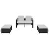 vidaXL 4 pcs conjunto lounge de jardim c/ almofad&otilde;es vime PE preto