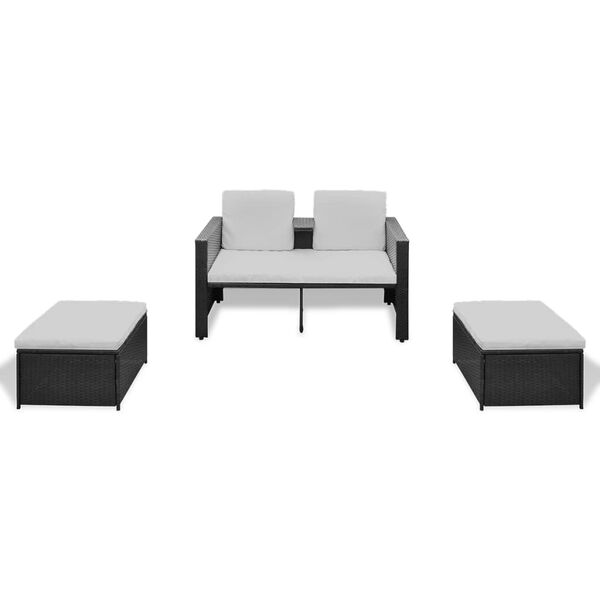 vidaXL 4 pcs conjunto lounge de jardim c/ almofad&otilde;es vime PE preto