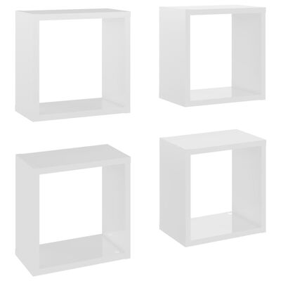 vidaXL Prateleiras parede forma de cubo 4pcs 26x15x26 cm branco brilh.