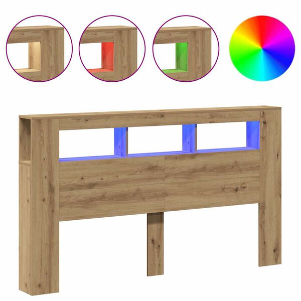 vidaXL Cabeceira com luzes LED derivados de madeira carvalho artisiano