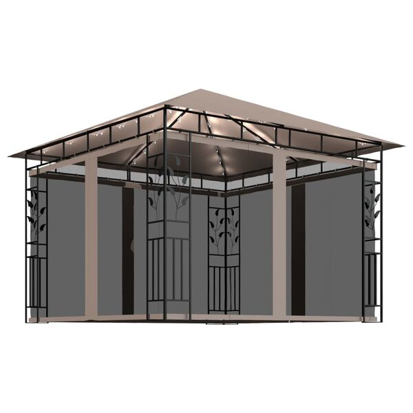 vidaXL Gazebo c/ mosquiteiro e cordões luzes LED 3x3x2,73m cinza-acas.