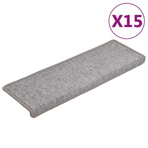 vidaXL Tapetes de escada 15 pe&ccedil;as 65x21x4 cm cinza claro com borda retangular