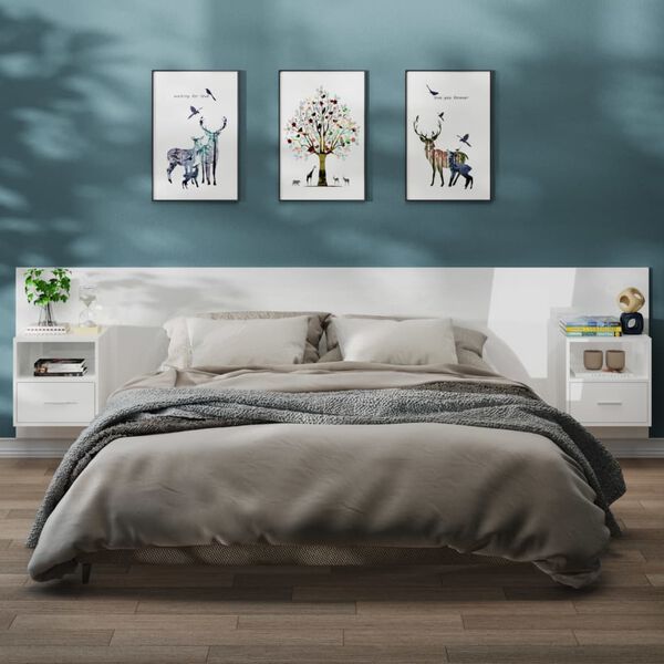 vidaXL Mesas de cabeceira montagem na parede 2 pcs branco brilhante