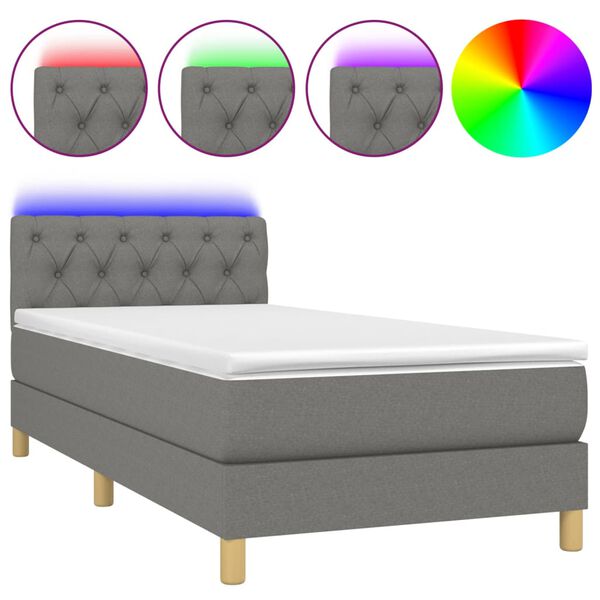 vidaXL Cama box spring c/ colch&atilde;o e LED 80x200 cm tecido cinza-escuro