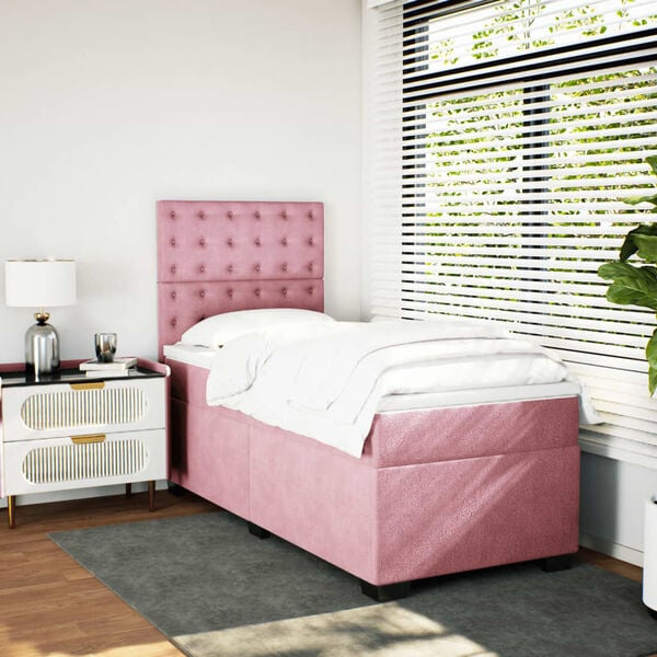 vidaXL Cama com molas/colch&atilde;o 80x200 cm veludo rosa