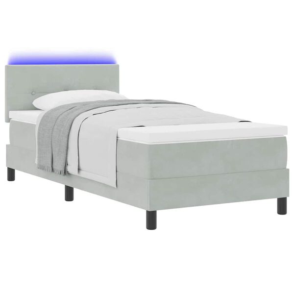 vidaXL Cama Box Spring LED com led Cinzento-claro 80 x 200 cm Veludo