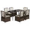 vidaXL 7 pcs conjunto jantar p/ jardim c/ almofad&otilde;es vime PE castanho