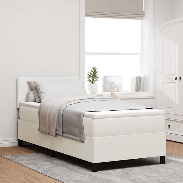 vidaXL Cama Box Creme e Branco 100 x 200 cm Tecido de Veludo Cotele