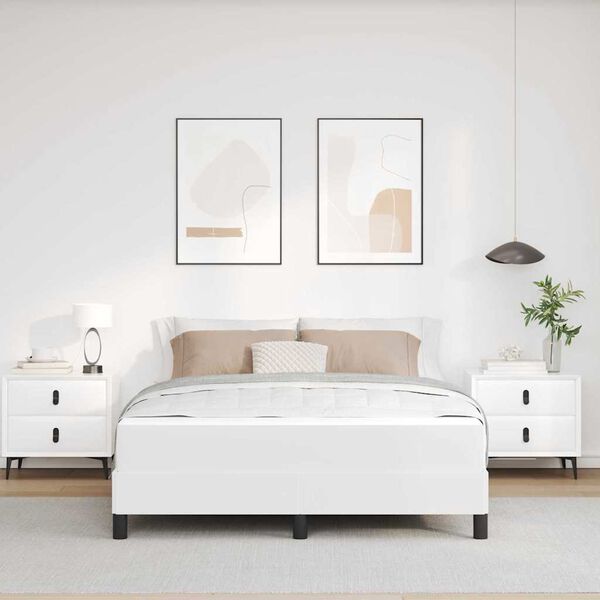 vidaXL Estrutura da Cama com colch&atilde;o Branco Puro 160 x 200 cm tecido