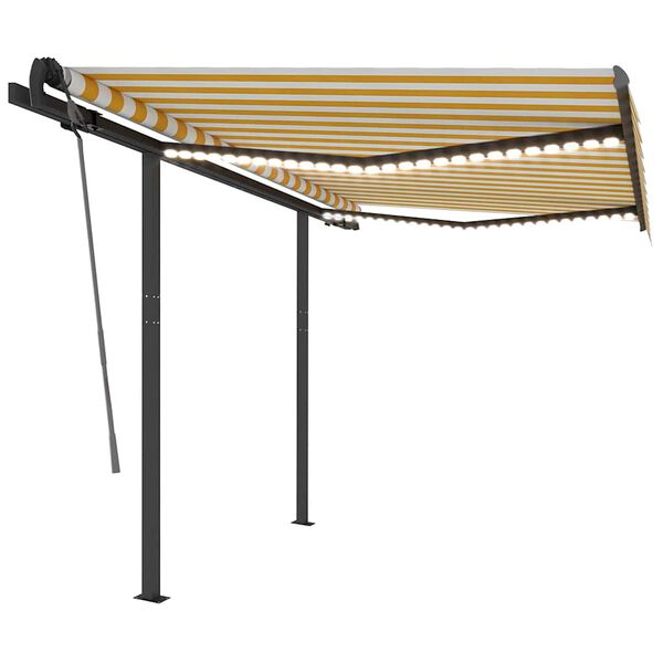 vidaXL Toldo retr&aacute;til manual com LED 3,5x2,5 m amarelo e branco