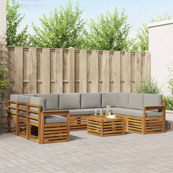 vidaXL Conjuntos de sof&aacute;s com almofada 10 pcs Cinza Natural e Claro