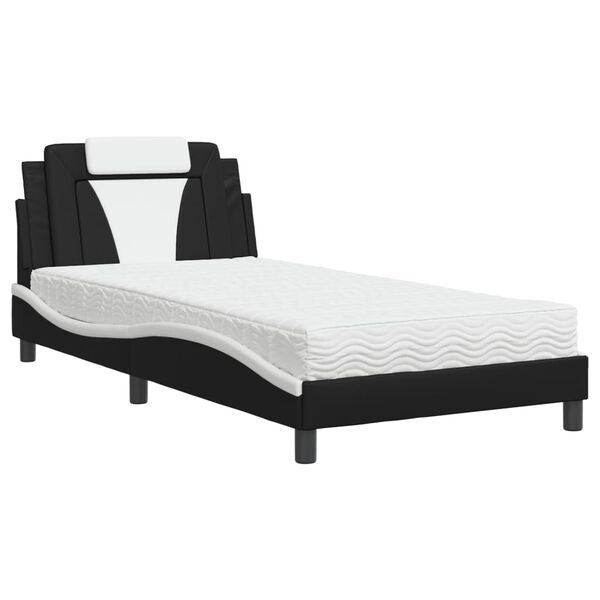 vidaXL Cama Viana com colch&atilde;o 100x200 cm couro artificial preto e branco