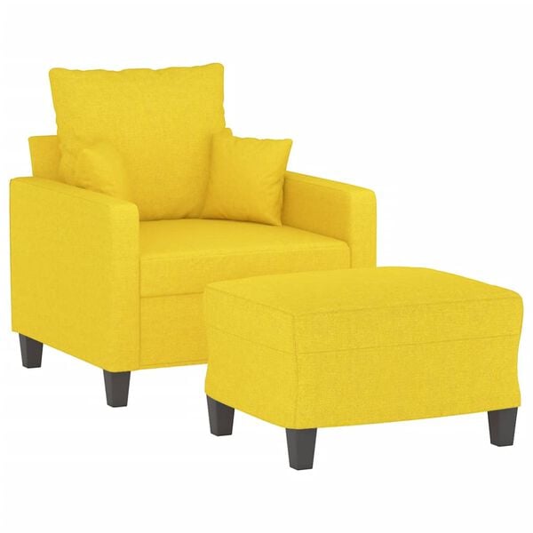 vidaXL Poltrona com apoio de p&eacute;s 60 cm tecido amarelo-claro